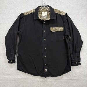 Legendary Whitetails Shirt Mens Large Black Camo Flannel Buck Camp Rugged Cabin